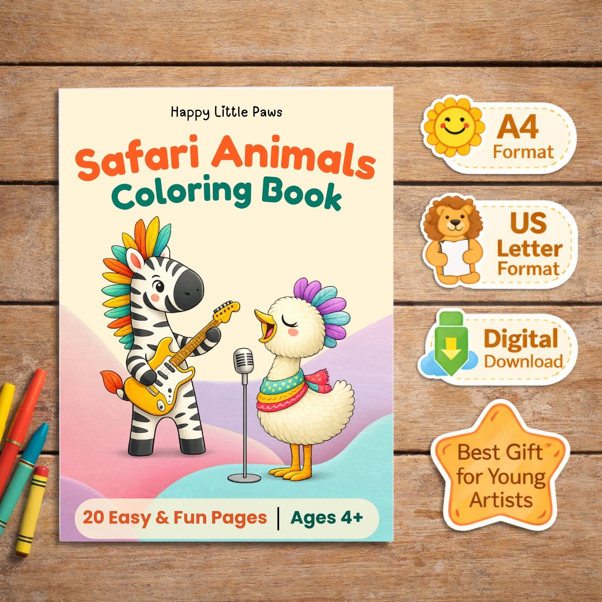 Safari Animals Coloring Book | 20 Easy and Fun Coloring Pages (A4 & US Letter PDF)