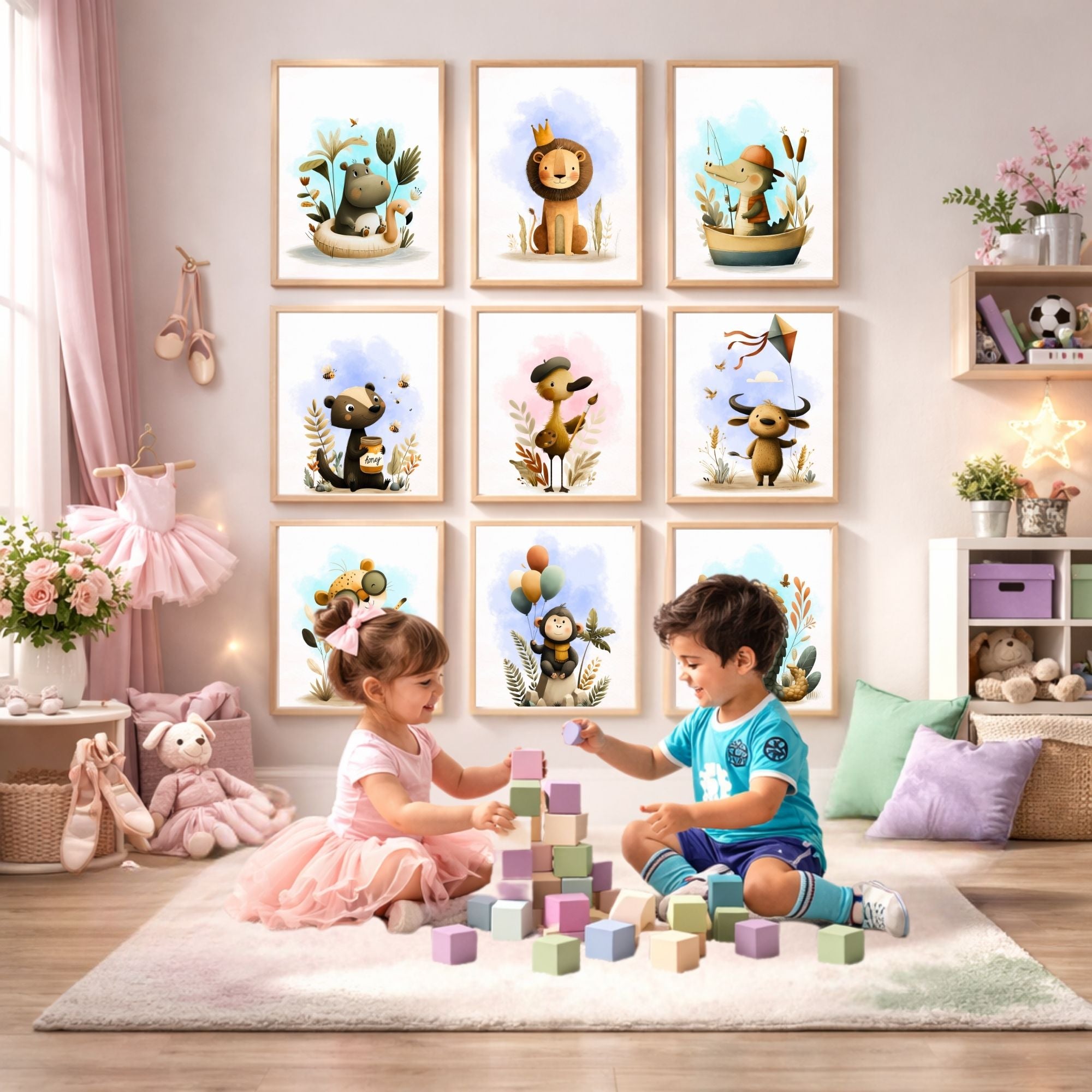 Whimsical Safari Nursery Art Set: Full Collection of 18 oposters (Digital Download)