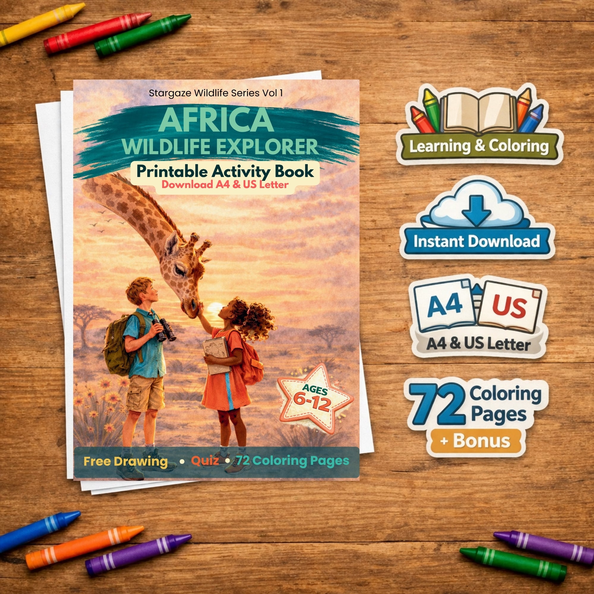 Africa Wildlife Explorer: African Animals Coloring & Activity Book for Kids Ages 6–12 | PDF Printable Digital Book